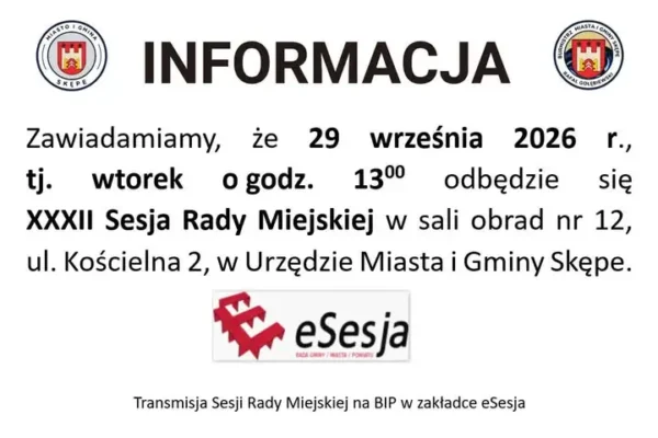 XXXII Sesja Rady Miejskiej w Skępem – 29 września 2026