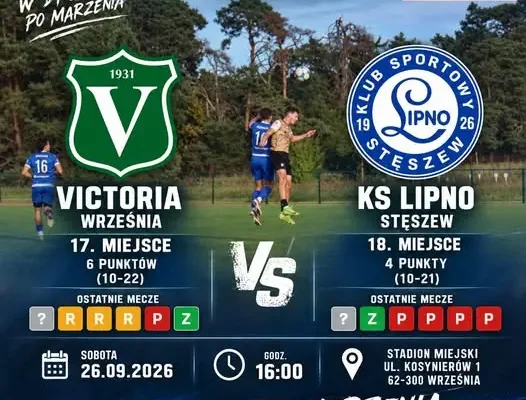 KS Lipno Stęszew walczy o punkty z Victorią Września w 10. kolejce Betclic 3 Ligi