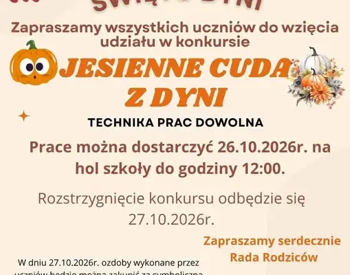 Szkoła Podstawowa nr 3 w Lipnie zaprasza na Święto Dyni – konkurs i kiermasz ozdób